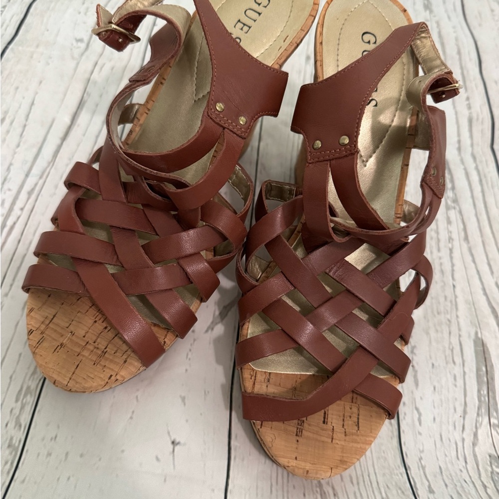Guess Brown Gladiator Sandals with Woven Design